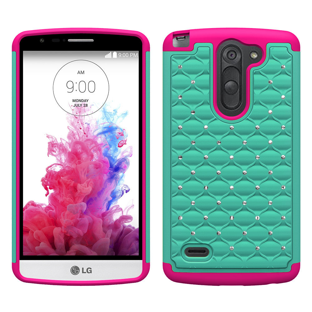 LG G3 Stylus Rhinestone Case - Teal/Hot Pink - www.coverlabusa.com