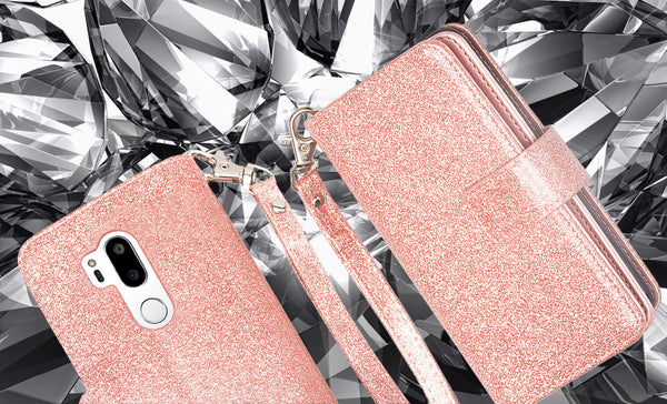 LG G7 ThinQ Glitter Wallet Case - Rose Gold - www.coverlabusa.com