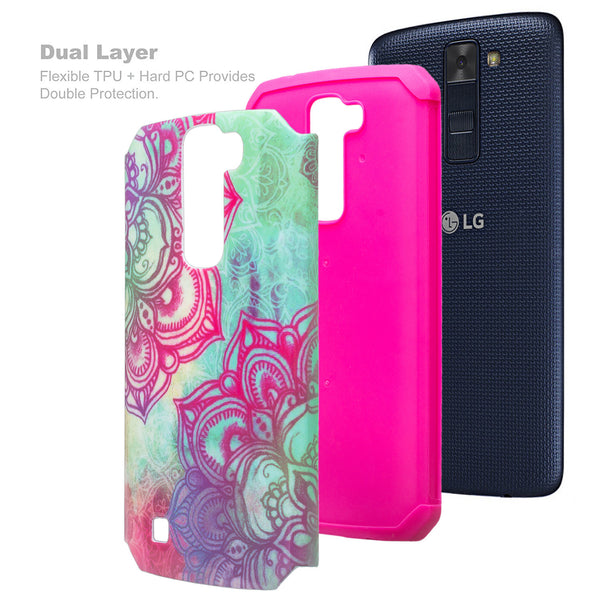 LG K8, Escape 3 Case, Protective Hybrid, TEAL flower WWW.COVERLABUSA.COM