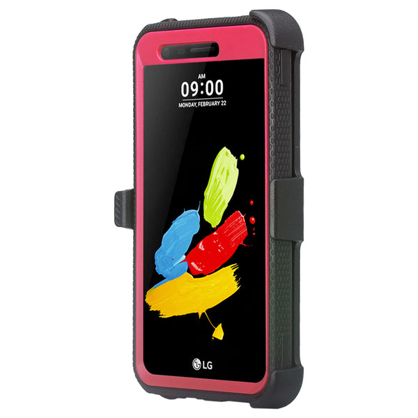 LG ARISTO holster case with screen protector - hot pink/black - www.coverlabusa.com
