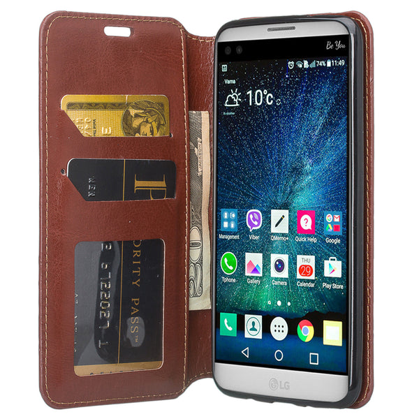 LG K4 (2017) | Fortune | Phoenix 3 | LV1 | M150 leather wallet case - brown - www.coverlabusa.com