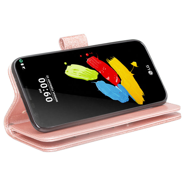 LG K20 Plus Case, LG K20 V, K10 2017 Glitter Wallet Case - Rose Gold - www.coverlabusa.com