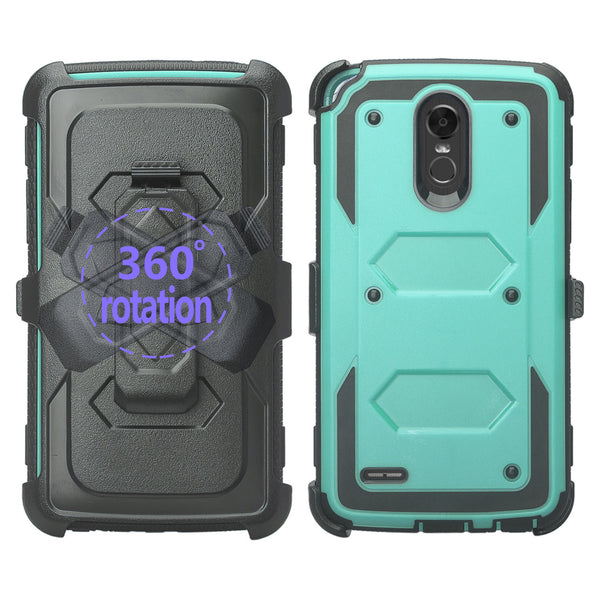 lg stylo 3 holster case with screen protector - teal - www.coverlabusa.com