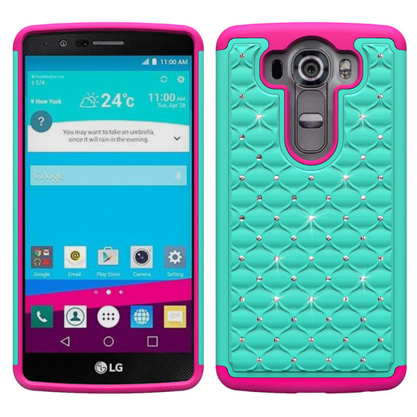 LG V10 Rhinestone Case - teal/hot pink - www.coverlabusa.com