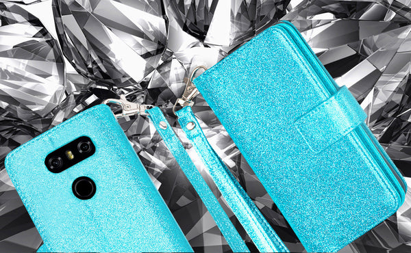 LG V30 Glitter Wallet Case - Teal - www.coverlabusa.com