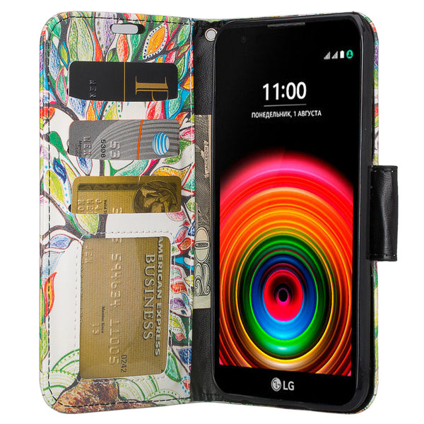 lg x power leather wallet case - colorful tree - www.coverlabusa.com