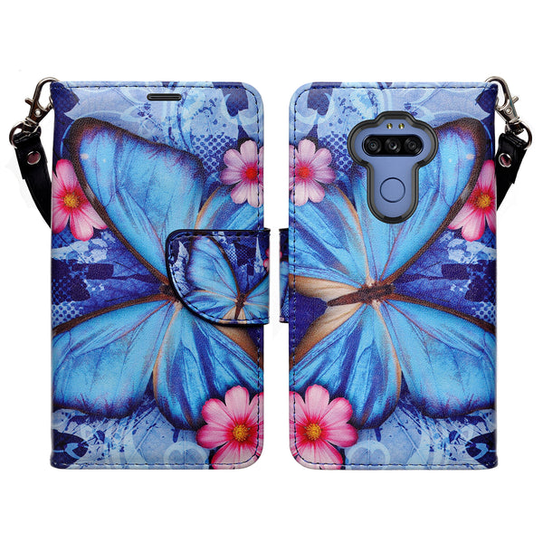 lg aristo 5 plus wallet case - blue butterfly - www.coverlabusa.com