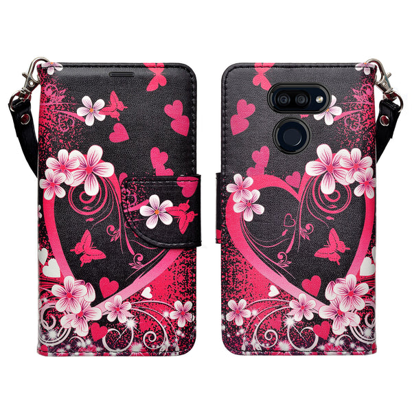 lg harmony 4 wallet case - heart butterflies - www.coverlabusa.com