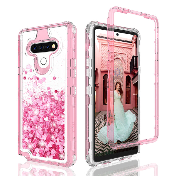 hard clear glitter phone case for lg stylo 6 - pink - www.coverlabusa.com 