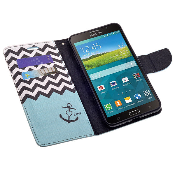 samsung galaxy mega2 leather wallet case - teal anchor - www.coverlabusa.com