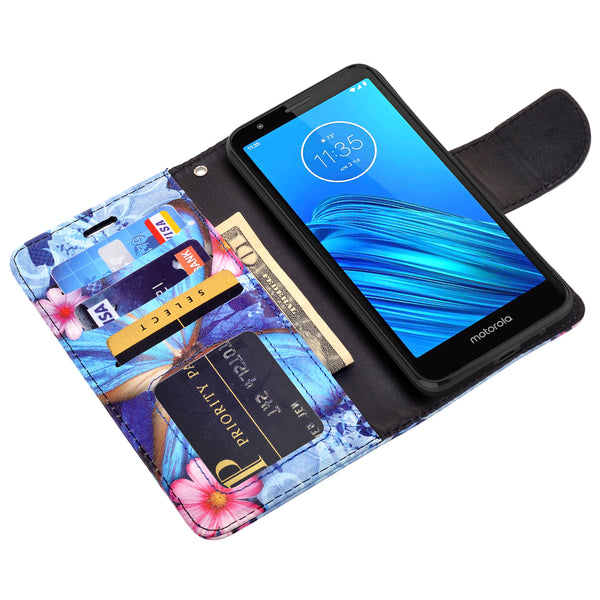 motorola moto e6 wallet case - blue butterfly - www.coverlabusa.com