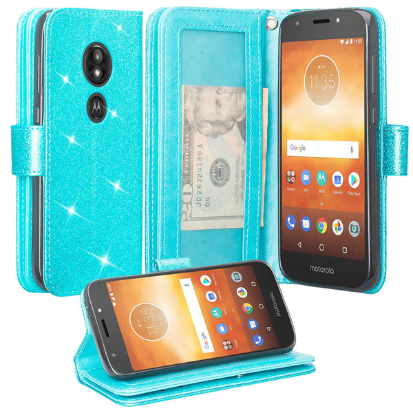 Motorola Moto G6 Play Glitter Wallet Case - Teal - www.coverlabusa.com