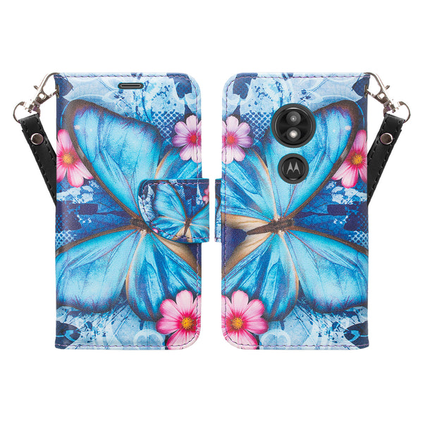 Motorola Moto E5 Plus Wallet Case - blue butterfly - www.coverlabusa.com
