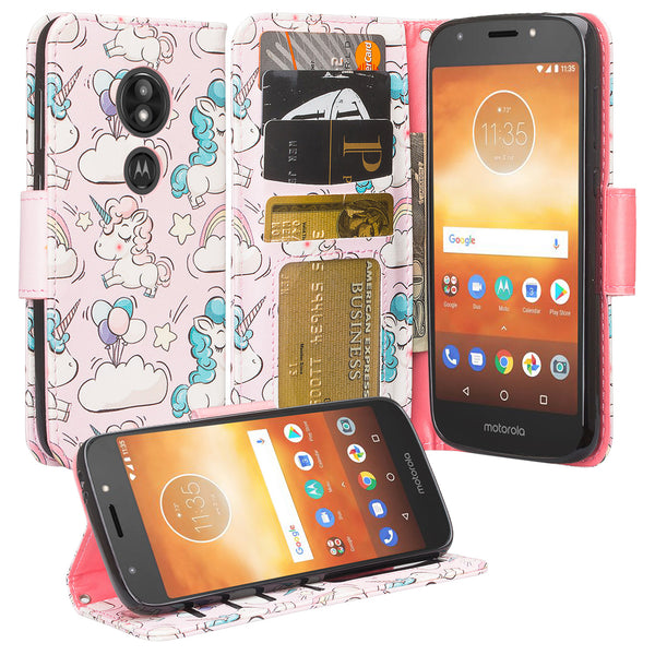 Motorola Moto E5 Play leather wallet case - pink unicorn - www.coverlabusa.com