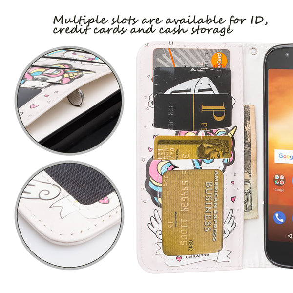 Motorola Moto E5 Play leather wallet case - white unicorn 2 - www.coverlabusa.com