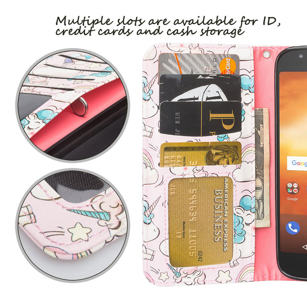 Motorola Moto E5 Plus leather wallet case - pink unicorn - www.coverlabusa.com