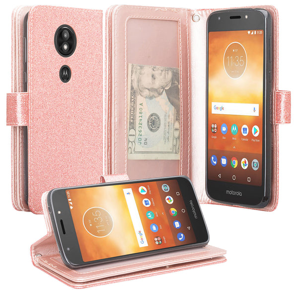Motorola Moto E5 Play Glitter Wallet Case - Rose Gold - www.coverlabusa.com