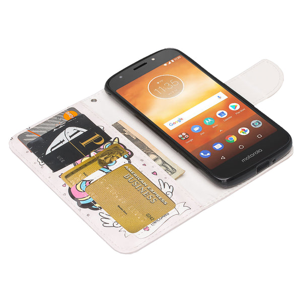 Motorola Moto E5 Play leather wallet case - white unicorn 2 - www.coverlabusa.com