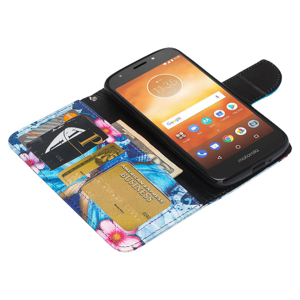 Motorola Moto E5 Plus Wallet Case - blue butterfly - www.coverlabusa.com
