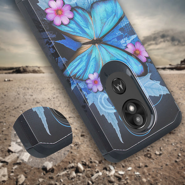 motorola moto e5 plus hybrid case - blue butterfly - www.coverlabusa.com