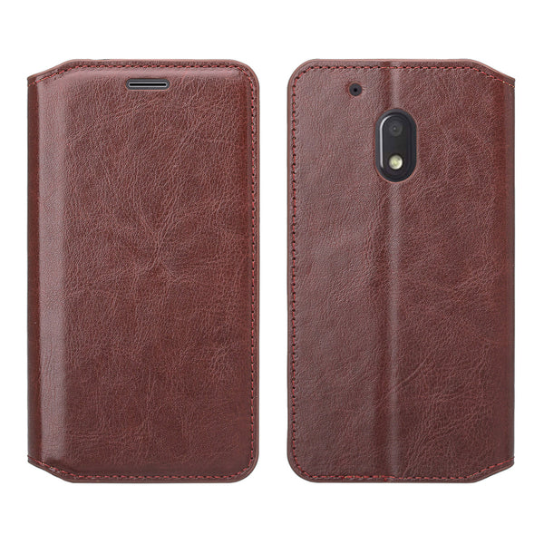 motorola moto g4 play leather wallet magnetic fold case - brown - www.coverlabusa.com