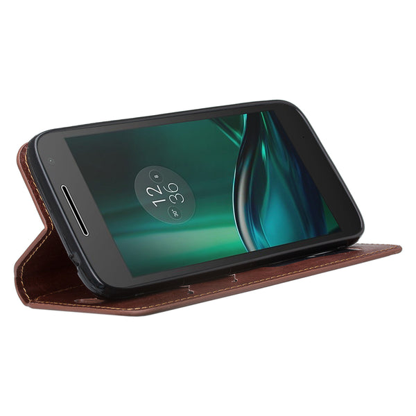motorola moto g4 play leather wallet magnetic fold case - brown - www.coverlabusa.com