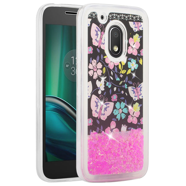 moto g4 play liquid sparkle quicksand case - pink butterfly - www.coverlabusa.com