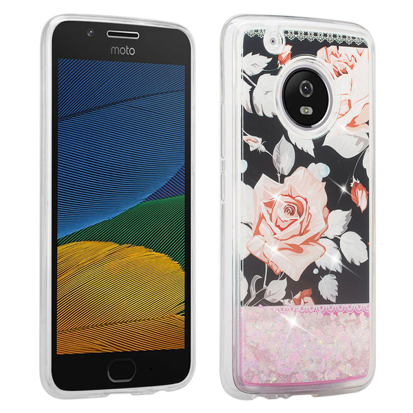 moto g5 plus liquid sparkle quicksand case - pink rose - www.coverlabusa.com