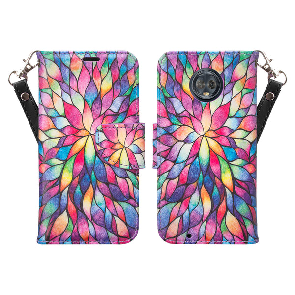 Motorola Moto G6 2018 Wallet Case - rainbow flower - www.coverlabusa.com