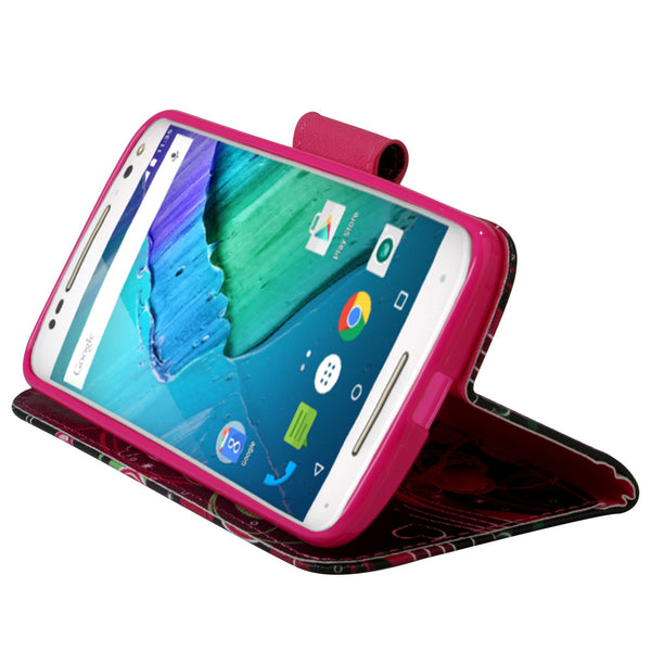 Motorola Moto X Style Wallet Case [Card Slots + Money Pocket + Kickstand] and Strap - Lily Pedals