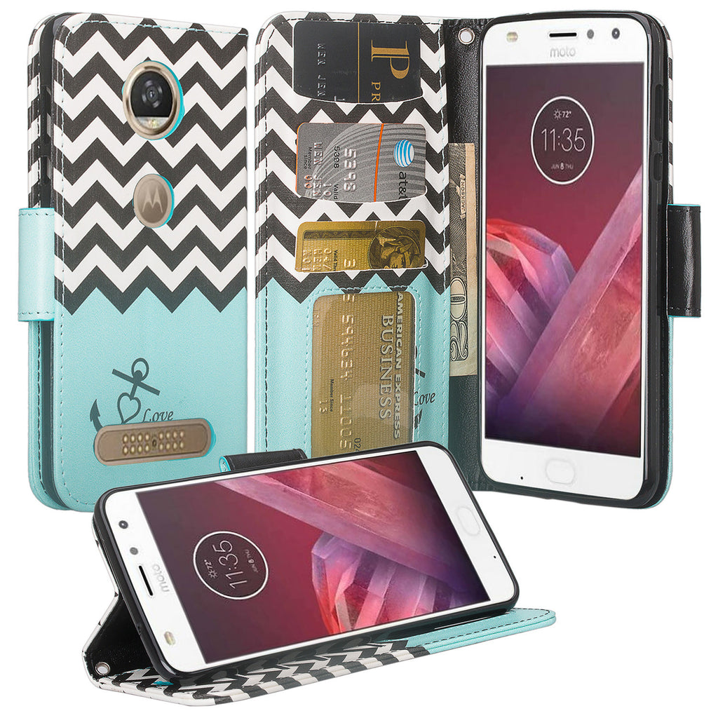 Moto Z2 Force Wallet Case - teal anchor - www.coverlabusa.com