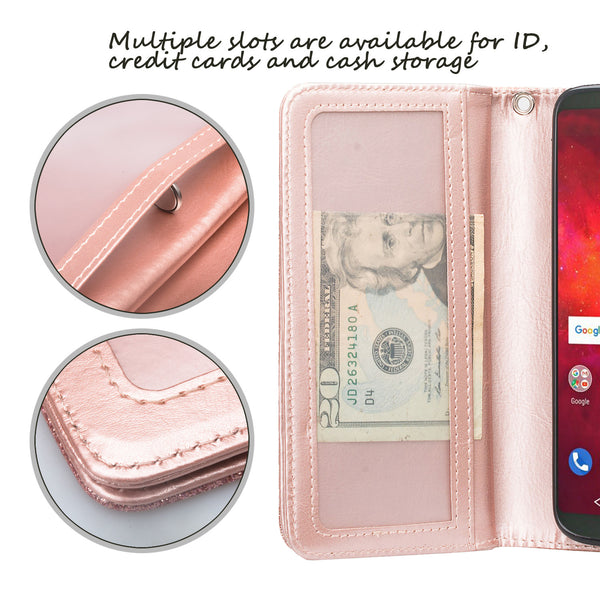 Motorola Moto Z3 Play Glitter Wallet Case - Rose Gold - www.coverlabusa.com