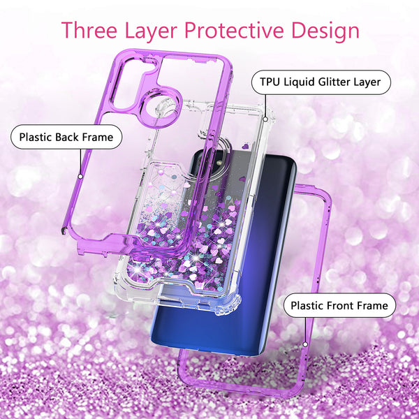 hard clear glitter phone case for motorola moto g stylus - purple - www.coverlabusa.com 