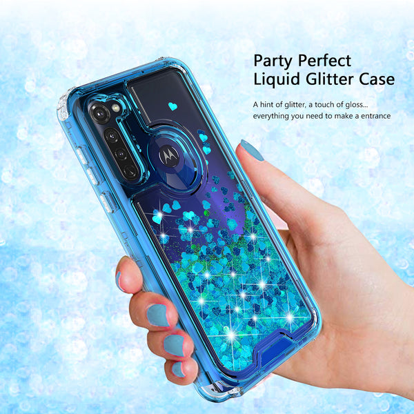 hard clear glitter phone case for motorola moto g stylus - teal - www.coverlabusa.com 