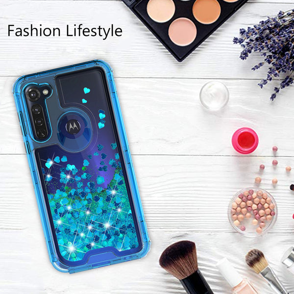 hard clear glitter phone case for motorola moto g stylus - teal - www.coverlabusa.com 