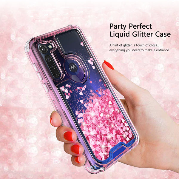hard clear glitter phone case for motorola moto g stylus - pink - www.coverlabusa.com 