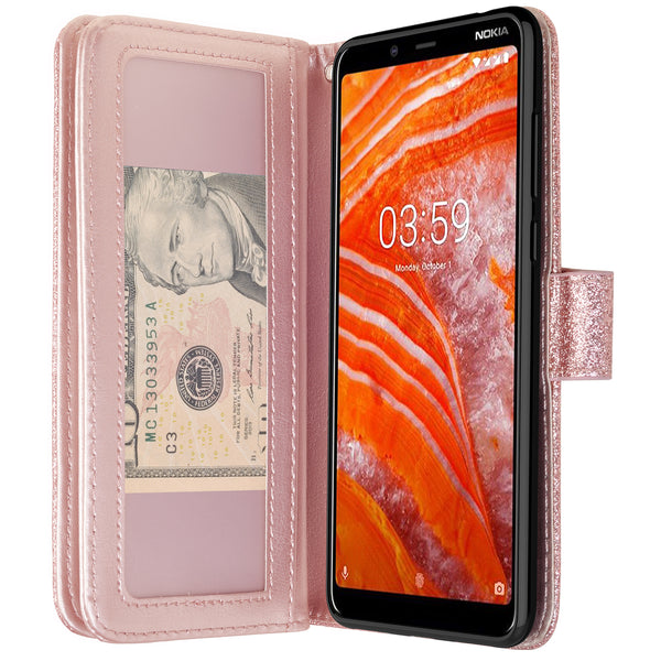 nokia 3.1 plus glitter wallet case - rose gold - www.coverlabusa.com