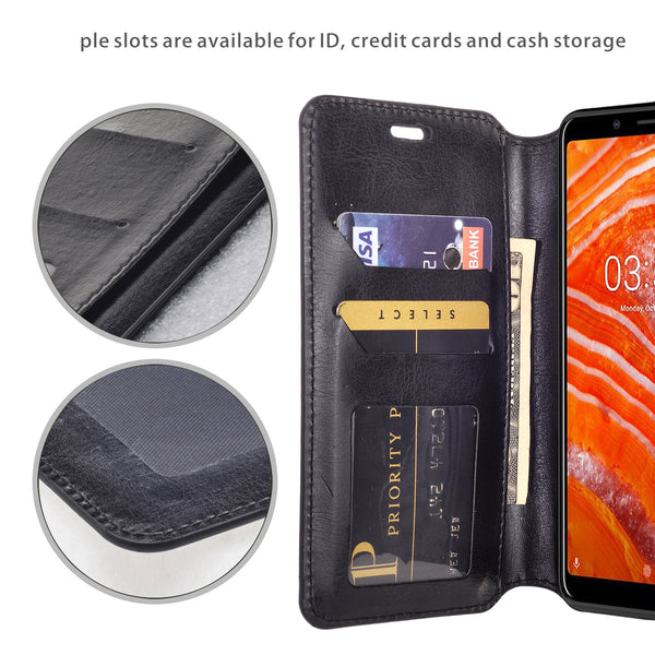 nokia 3.1 pluw wallet case - black - www.coverlabusa.com