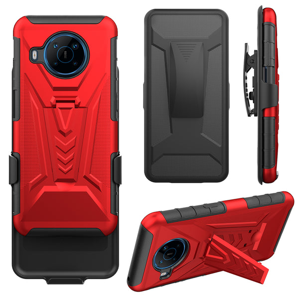holster kickstand hyhrid phone case for nokia x100 - red - www.coverlabusa.com