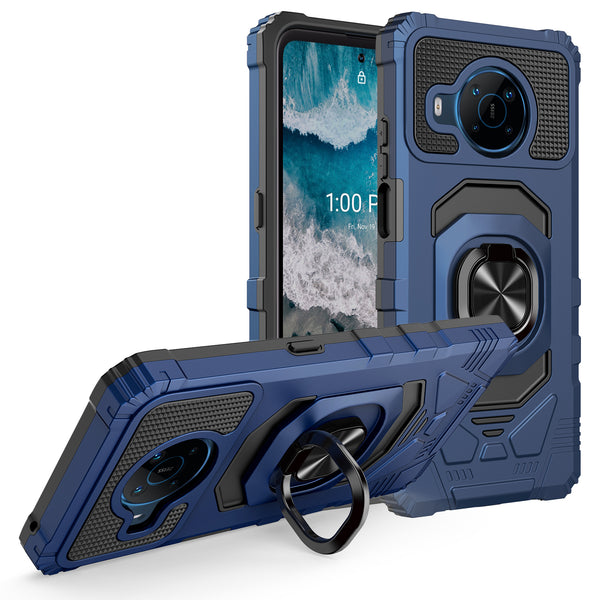 ring car mount kickstand hyhrid phone case for nokia x100 - blue - www.coverlabusa.com