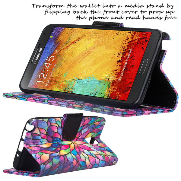 samsung galaxy note 3 leather wallet case - rainbow flower - www.coverlabusa.com