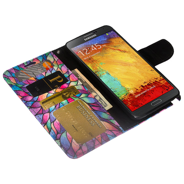 samsung galaxy note 3 leather wallet case - rainbow flower - www.coverlabusa.com