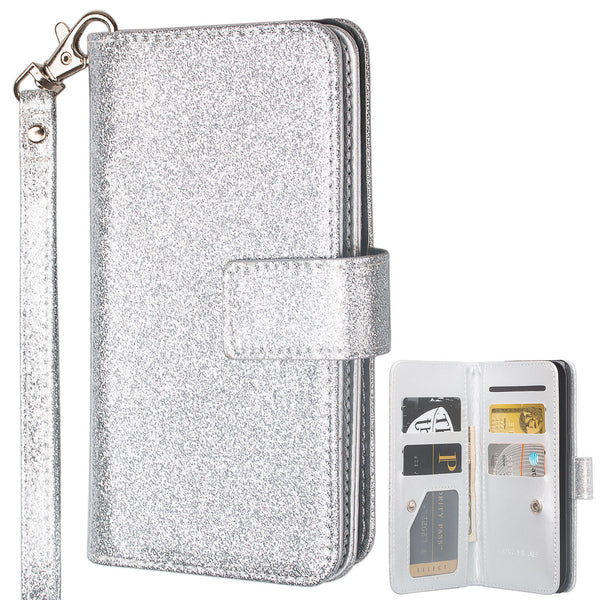 Samsung Galaxy J3 Emerge | J3 (2017) | J3 Prime | Samsung SM-J327P Glitter Wallet Case - Silver - www.coverlabusa.com