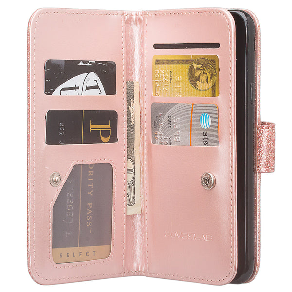 Motorola Moto E5 Plus Glitter Wallet Case - Rose Gold - www.coverlabusa.com