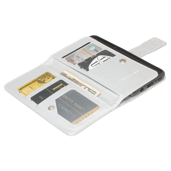 Coolpad REVVL Plus Glitter Wallet Case - Silver - www.coverlabusa.com