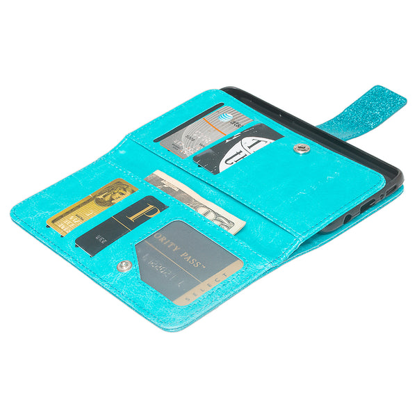 Motorola Moto E5 Play Glitter Wallet Case - Teal - www.coverlabusa.com