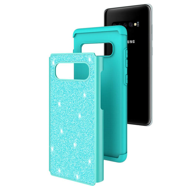 Samsung Galaxy S10 Plus Glitter Hybrid Case - Teal - www.coverlabusa.com