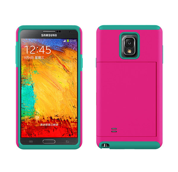 Samsung Galaxy Note 4 Dual Layer Credit Card Hybrid Case - Teal/Hot Pink - www.coverlabusa.com