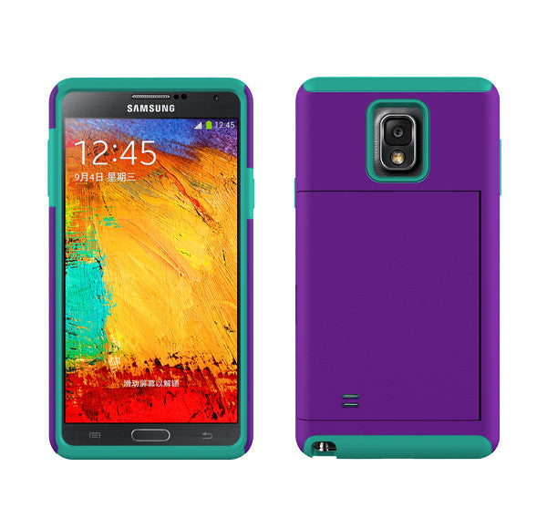 Samsung Galaxy Note 4 Dual Layer Credit Card Hybrid Case - Teal/Purple - www.coverlabusa.com