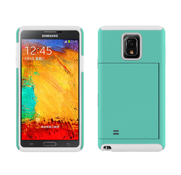 Samsung Galaxy Note 4 Dual Layer Credit Card Hybrid Case - Baby Teal/White - www.coverlabusa.com